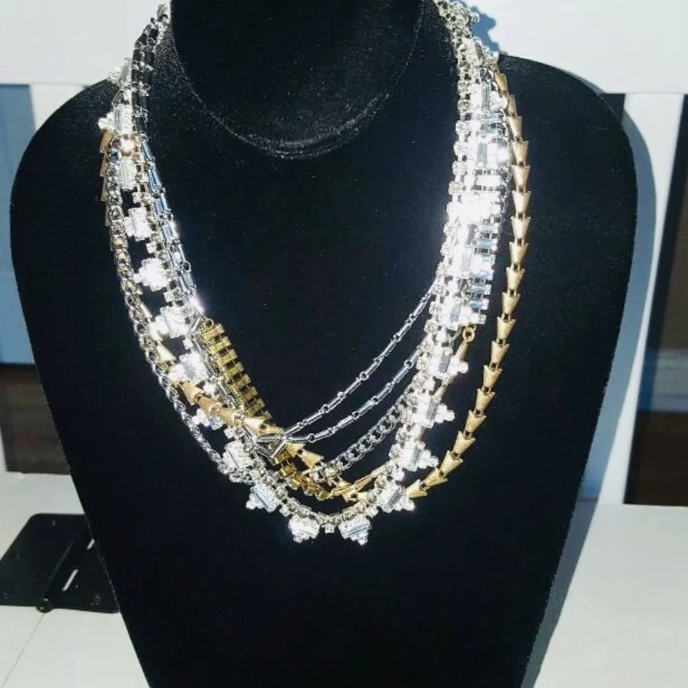 Stella & Dot | 5-in-1 Silver+Gold+Rhinestone MixedMetal NEW Statement Ne… - Picture 9 of 10